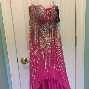 NWT Sherri Hill pink sparkle high low dress